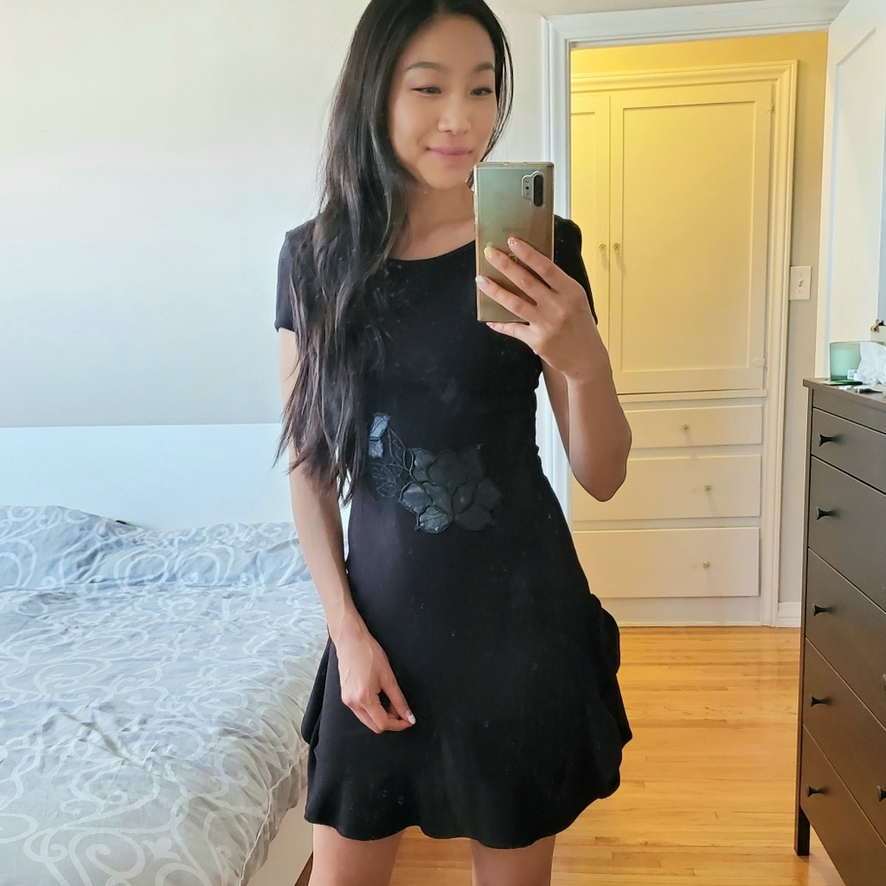 Zara Floral Accent Little Black Dress